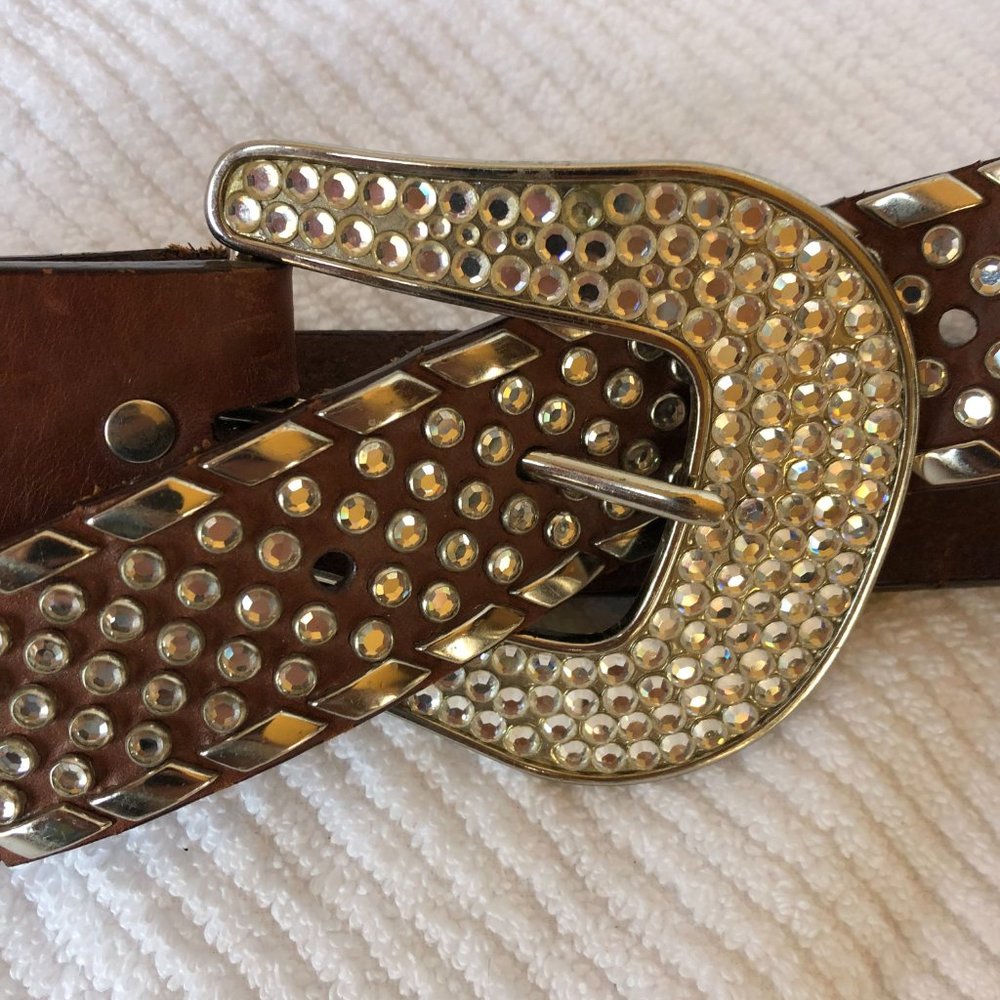 Ranger Belt Company Leather Black Cowgirl Belt Silver Buckle Studs Bling Sz 26